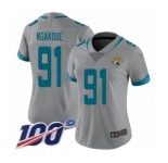 Women's Jacksonville Jaguars #91 Yannick Ngakoue Silver Inverted Legend Limited 100th Season Football Jersey