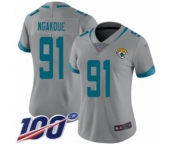 Women's Jacksonville Jaguars #91 Yannick Ngakoue Silver Inverted Legend Limited 100th Season Football Jersey