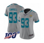 Women's Jacksonville Jaguars #93 Calais Campbell Silver Inverted Legend Limited 100th Season Football Jersey