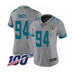 Women's Jacksonville Jaguars #94 Dawuane Smoot Silver Inverted Legend Limited 100th Season Football Jersey