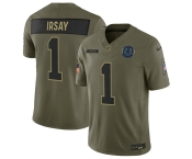 Men's Indianapolis Colts #1 Jim Irsay Olive 2025 Salute to Service Limited Football Stitched Jersey