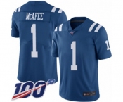Men's Indianapolis Colts #1 Pat McAfee Limited Royal Blue Rush Vapor Untouchable 100th Season Football Jersey