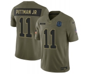 Men's Indianapolis Colts #11 Michael Pittman Jr. Olive 2025 Salute to Service Limited Football Stitched Jersey
