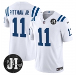 Men's Indianapolis Colts #11 Michael Pittman Jr. White 2025 F.U.S.E. Jim Irsay Patch Vapor Limited Football Stitched Jersey