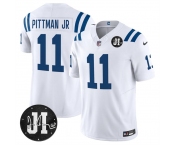 Men's Indianapolis Colts #11 Michael Pittman Jr. White 2025 F.U.S.E. Jim Irsay Patch Vapor Limited Football Stitched Jersey