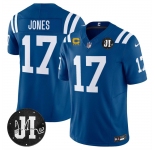 Men's Indianapolis Colts #17 Daniel Jones Blue 2025 F.U.S.E. With 4-Star C Patch And Jim Irsay Patch Vapor Limited Football Stitched Jersey