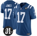 Men's Indianapolis Colts #17 Daniel Jones Blue Jim Irsay Patch Vapor Limited Football Stitched Jersey