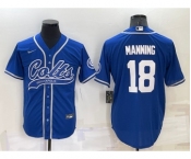 Men's Indianapolis Colts #18 Peyton Manning Blue Stitched MLB Cool Base Nike Baseball Jersey