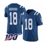 Men's Indianapolis Colts #18 Peyton Manning Limited Royal Blue Rush Vapor Untouchable 100th Season Football Jersey