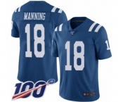 Men's Indianapolis Colts #18 Peyton Manning Limited Royal Blue Rush Vapor Untouchable 100th Season Football Jersey