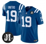Men's Indianapolis Colts #19 Johnny Unitas Blue 2025 F.U.S.E. Jim Irsay Patch Vapor Limited Football Stitched Jersey