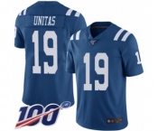 Men's Indianapolis Colts #19 Johnny Unitas Limited Royal Blue Rush Vapor Untouchable 100th Season Football Jersey