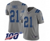 Men's Indianapolis Colts #21 Nyheim Hines Limited Gray Inverted Legend 100th Season Football Jersey