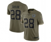 Men's Indianapolis Colts #28 Jonathan Taylor 2022 Olive Salute To Service Limited Stitched Jersey