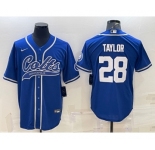 Men's Indianapolis Colts #28 Jonathan Taylor Blue With Patch Cool Base Stitched Baseball Jersey