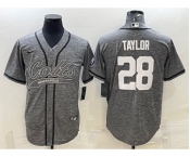 Men's Indianapolis Colts #28 Jonathan Taylor Grey Gridiron With Patch Cool Base Stitched Baseball Jerseys