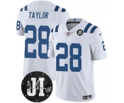 Men's Indianapolis Colts #28 Jonathan Taylor White Jim Irsay Patch Vapor Limited Football Stitched Jersey