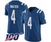 Men's Indianapolis Colts #4 Adam Vinatieri Royal Blue Team Color Vapor Untouchable Limited Player 100th Season Football Jersey