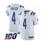 Men's Indianapolis Colts #4 Adam Vinatieri White Vapor Untouchable Limited Player 100th Season Football Jersey
