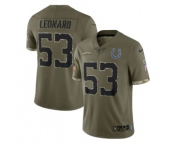 Men's Indianapolis Colts #53 Shaquille Leonard 2022 Olive Salute To Service Limited Stitched Jersey