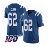 Men's Indianapolis Colts #62 Le'Raven Clark Royal Blue Team Color Vapor Untouchable Limited Player 100th Season Football Jersey