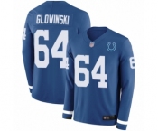 Men's Indianapolis Colts #64 Mark Glowinski Limited Blue Therma Long Sleeve Football Jersey