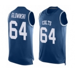 Men's Indianapolis Colts #64 Mark Glowinski Limited Royal Blue Player Name & Number Tank Top Football Jersey