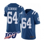 Men's Indianapolis Colts #64 Mark Glowinski Limited Royal Blue Rush Vapor Untouchable 100th Season Football Jersey