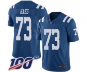 Men's Indianapolis Colts #73 Joe Haeg Limited Royal Blue Rush Vapor Untouchable 100th Season Football Jersey