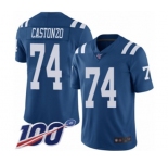 Men's Indianapolis Colts #74 Anthony Castonzo Limited Royal Blue Rush Vapor Untouchable 100th Season Football Jersey