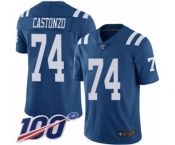 Men's Indianapolis Colts #74 Anthony Castonzo Limited Royal Blue Rush Vapor Untouchable 100th Season Football Jersey
