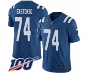 Men's Indianapolis Colts #74 Anthony Castonzo Royal Blue Team Color Vapor Untouchable Limited Player 100th Season Football Jersey