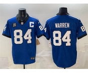 Men's Indianapolis Colts #84 Tyler Warren Blue 2025 F.U.S.E. Jim Irsay Patch Throwback Vapor Limited Football Stitched Jersey