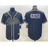 Men's Indianapolis Colts Black Gold Team Big Logo With Patch Cool Base Stitched Baseball Jersey