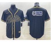Men's Indianapolis Colts Black Gold Team Big Logo With Patch Cool Base Stitched Baseball Jersey