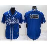 Men's Indianapolis Colts Blue Team Big Logo With Patch Cool Base Stitched Baseball Jerse