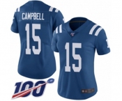 Women's Indianapolis Colts #15 Parris Campbell Royal Blue Team Color Vapor Untouchable Limited Player 100th Season Football Jersey