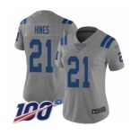 Women's Indianapolis Colts #21 Nyheim Hines Limited Gray Inverted Legend 100th Season Football Jersey