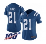 Women's Indianapolis Colts #21 Nyheim Hines Limited Royal Blue Rush Vapor Untouchable 100th Season Football Jersey