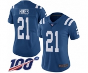 Women's Indianapolis Colts #21 Nyheim Hines Royal Blue Team Color Vapor Untouchable Limited Player 100th Season Football Jersey