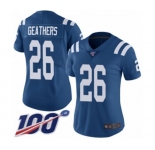 Women's Indianapolis Colts #26 Clayton Geathers Royal Blue Team Color Vapor Untouchable Limited Player 100th Season Football Jersey