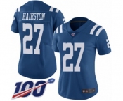 Women's Indianapolis Colts #27 Nate Hairston Limited Royal Blue Rush Vapor Untouchable 100th Season Football Jersey