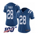 Women's Indianapolis Colts #28 Marshall Faulk Royal Blue Team Color Vapor Untouchable Limited Player 100th Season Football Jersey
