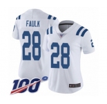 Women's Indianapolis Colts #28 Marshall Faulk White Vapor Untouchable Limited Player 100th Season Football Jersey