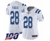 Women's Indianapolis Colts #28 Marshall Faulk White Vapor Untouchable Limited Player 100th Season Football Jersey