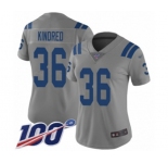 Women's Indianapolis Colts #36 Derrick Kindred Limited Gray Inverted Legend 100th Season Football Jersey