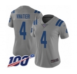 Women's Indianapolis Colts #4 Adam Vinatieri Limited Gray Inverted Legend 100th Season Football Jersey