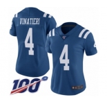 Women's Indianapolis Colts #4 Adam Vinatieri Limited Royal Blue Rush Vapor Untouchable 100th Season Football Jersey