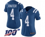 Women's Indianapolis Colts #4 Adam Vinatieri Limited Royal Blue Rush Vapor Untouchable 100th Season Football Jersey