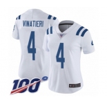 Women's Indianapolis Colts #4 Adam Vinatieri White Vapor Untouchable Limited Player 100th Season Football Jersey